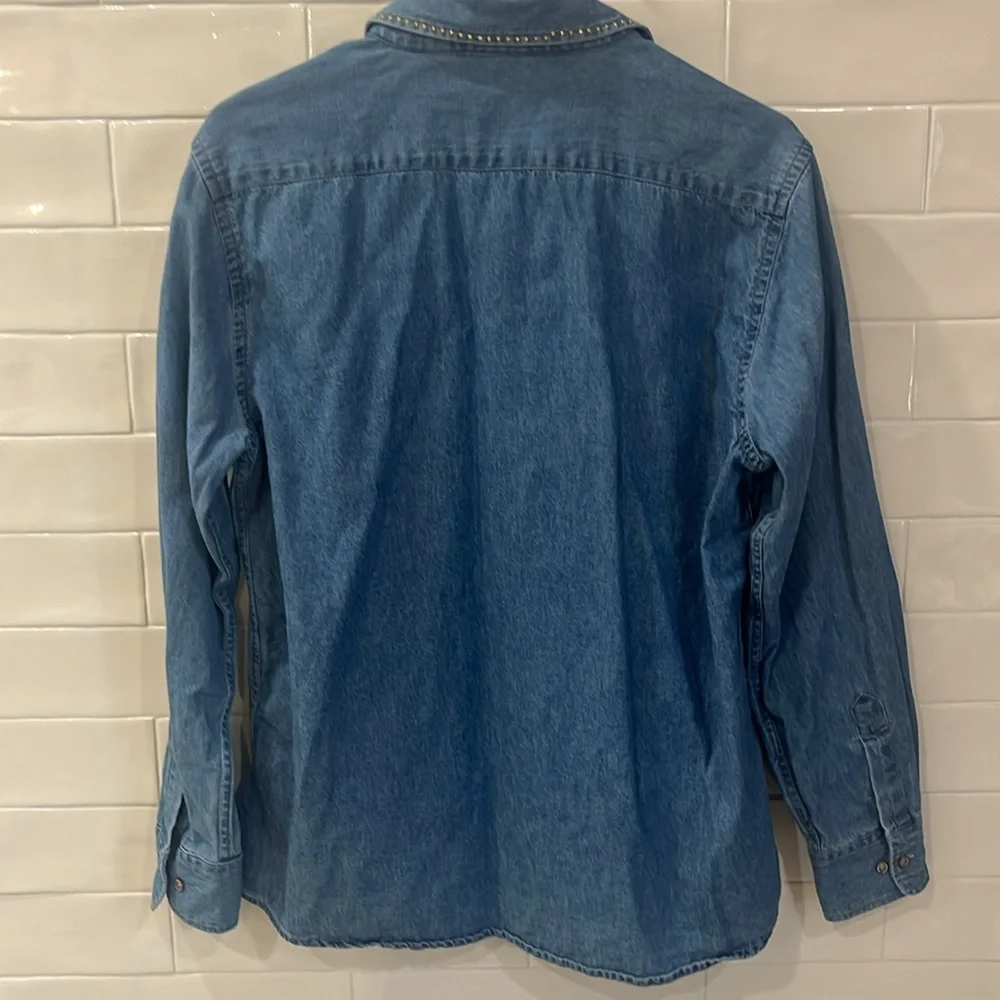 Cowboy Cote Jean Shirt embellished with Western Boots & Hat Women’s L - Picture 6 of 7